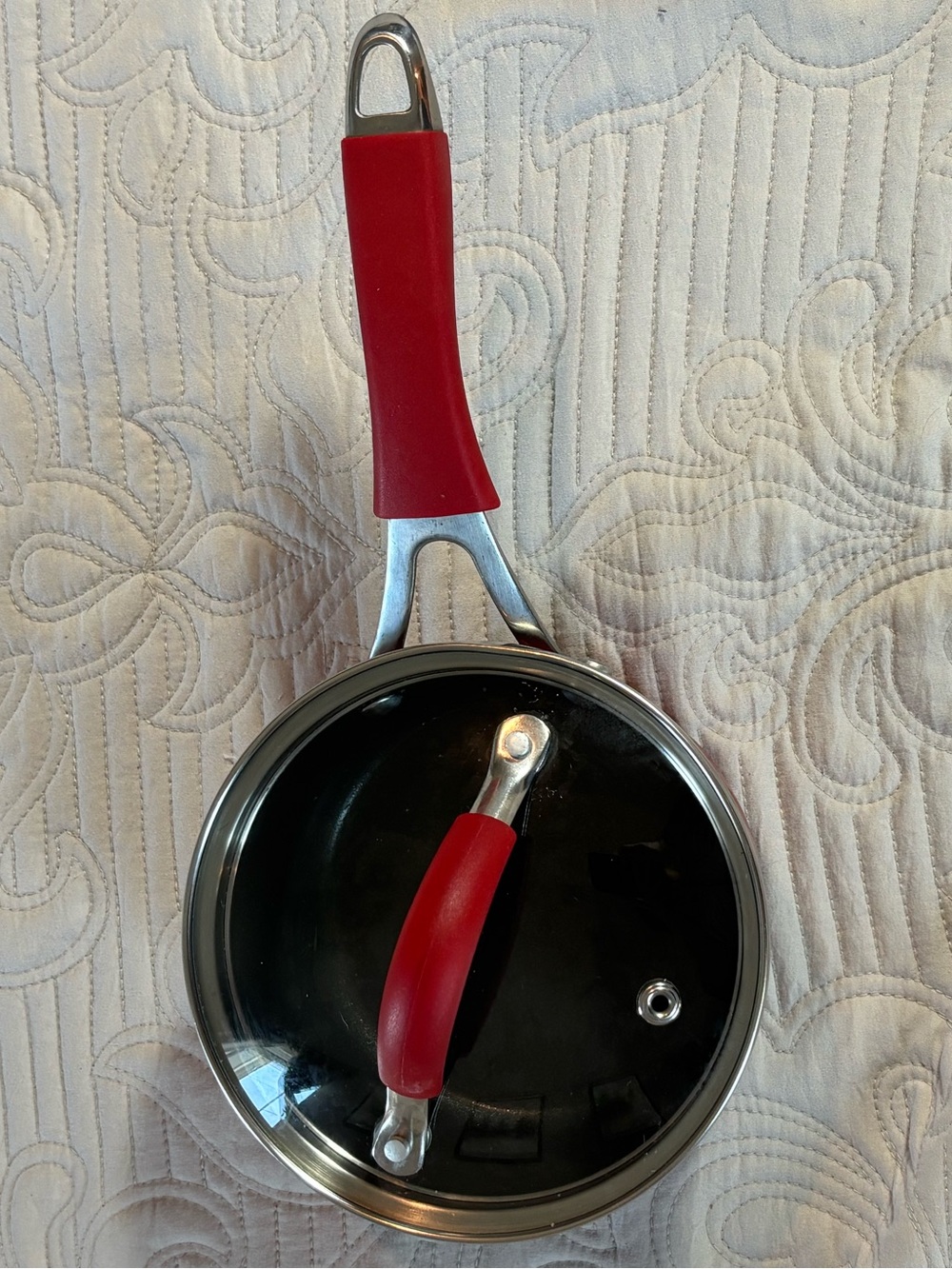 The Pioneer Woman Red Nonstick Saucepan with Glass Lid and Red Handle